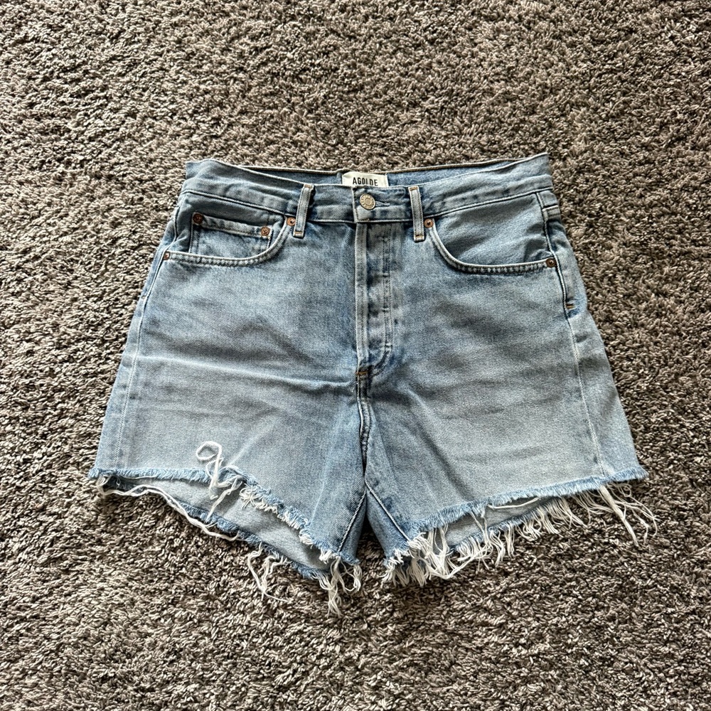 Agolde Reese Light Wash High-Rise Denim Cutoff Shorts